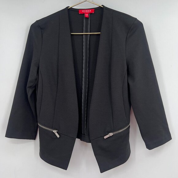 GUESS Women’s Black Open Front Blazer Jacket with Zipper Pockets - Size Small - Picture 1 of 10